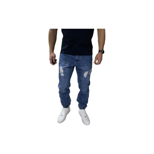 GENERICO - Joggers Jeans Mom Rasgado Tela Rígida Azul GENERICO