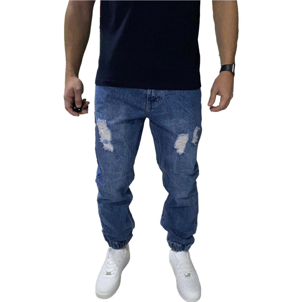 GENERICO - Joggers Jeans Mom Rasgado Tela Rígida Azul GENERICO