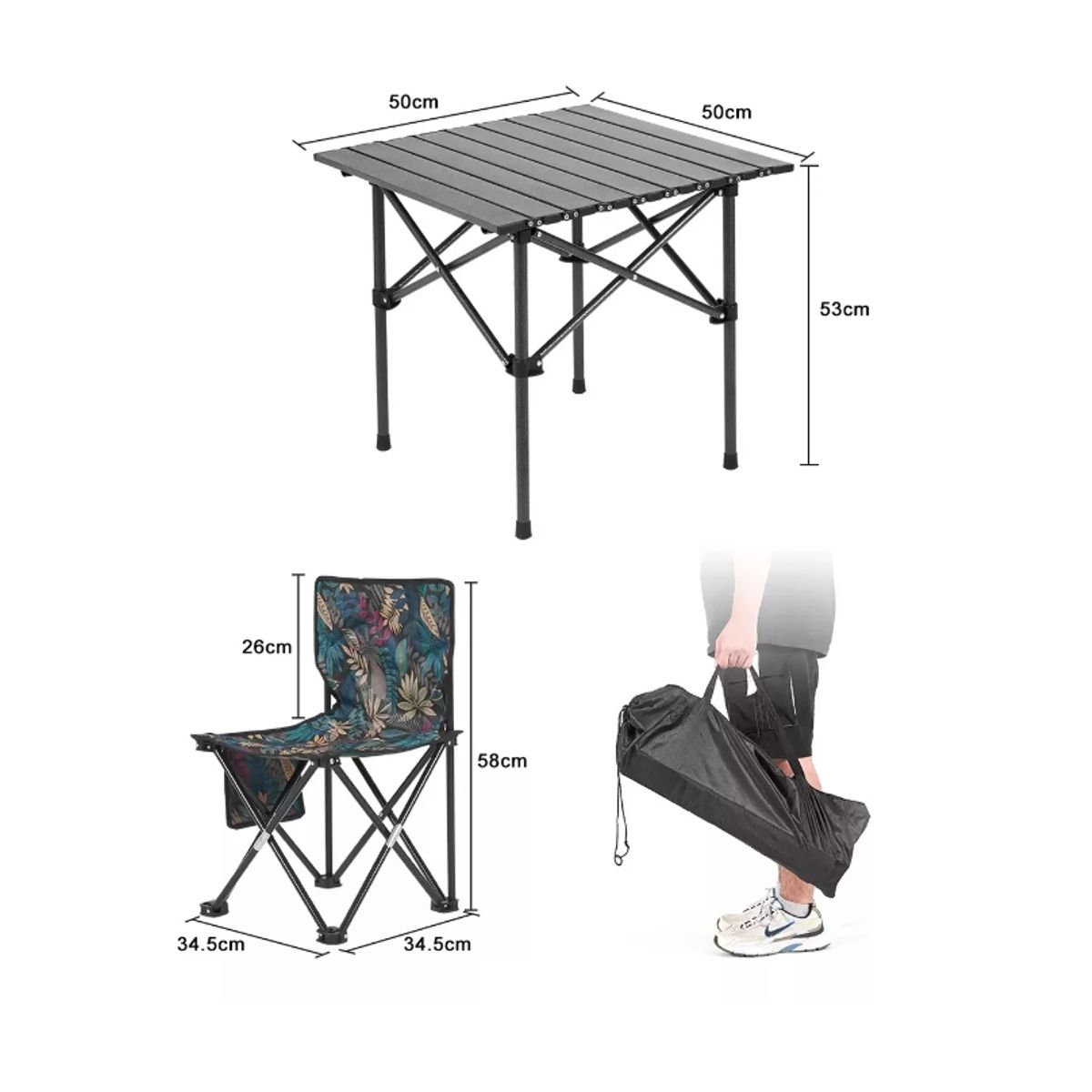 GENERICO - Juego De 4 Silla Y 1 Mesa Plegable