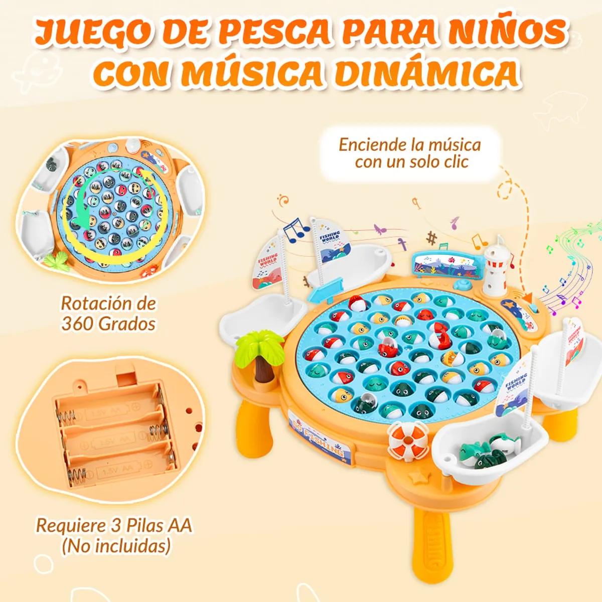 LUKOVEE - Juguete De Pesca Eléctrico Magnético Musical Juego Niños