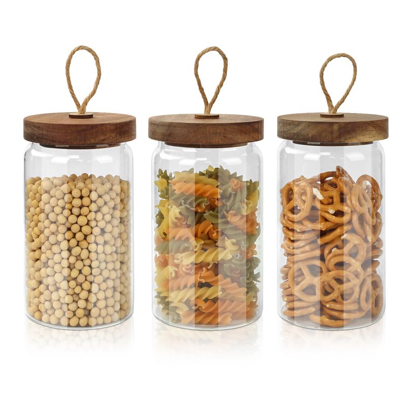 DANNY HOME - Set 3 Frascos de Almacenamiento de Vidrio Con Tapa Madera Danny Home™