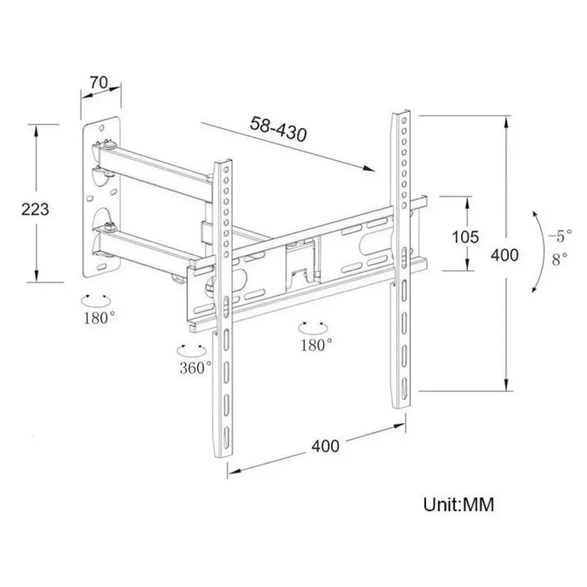 GENERICO - Soporte De Tv 26 A 63 Pulgadas Giro 180 Grados Meidimake