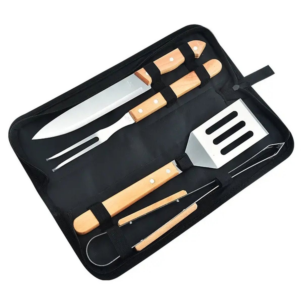 GENERICO - Set Parrillero De 4 Piezas Con Estuche De Acero Inoxidable