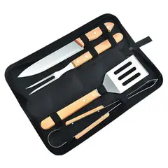 GENERICO - Set Parrillero De 4 Piezas Con Estuche De Acero Inoxidable