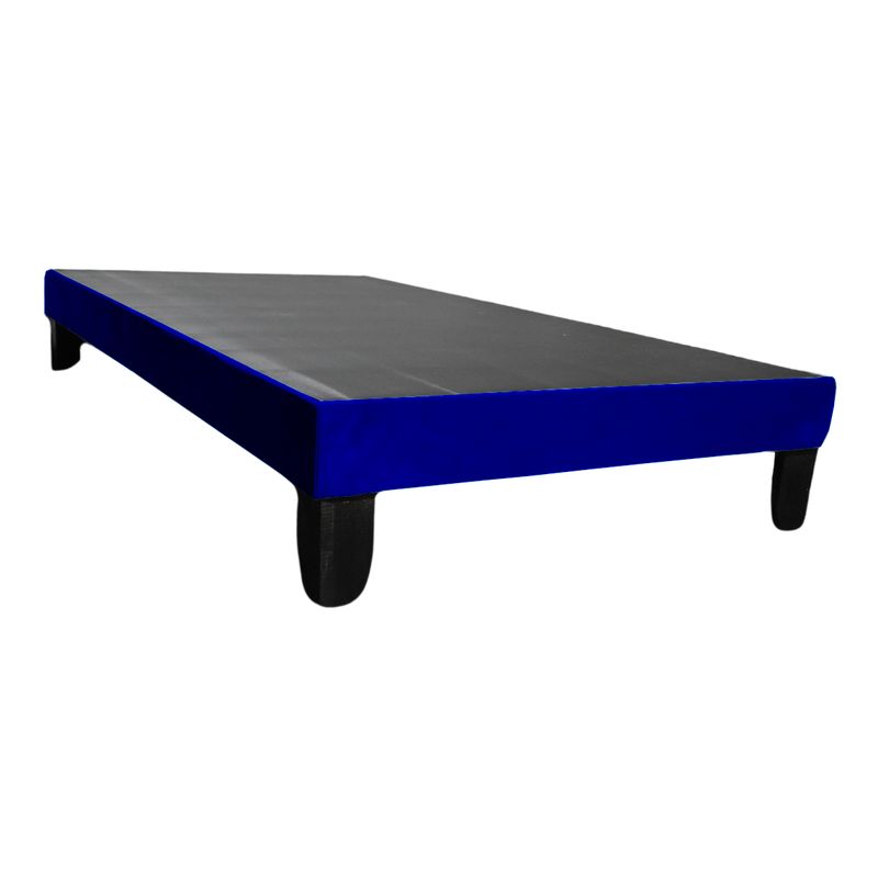 GENERICO - Base De Cama Europea 1 Plaza Azul En Lino Y Madera De Pino