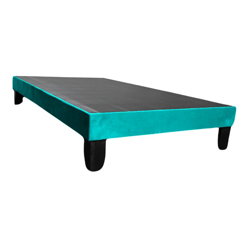 GENERICO - Base De Cama Europea 1 Plaza Turquesa En Lino Y Madera De Pino