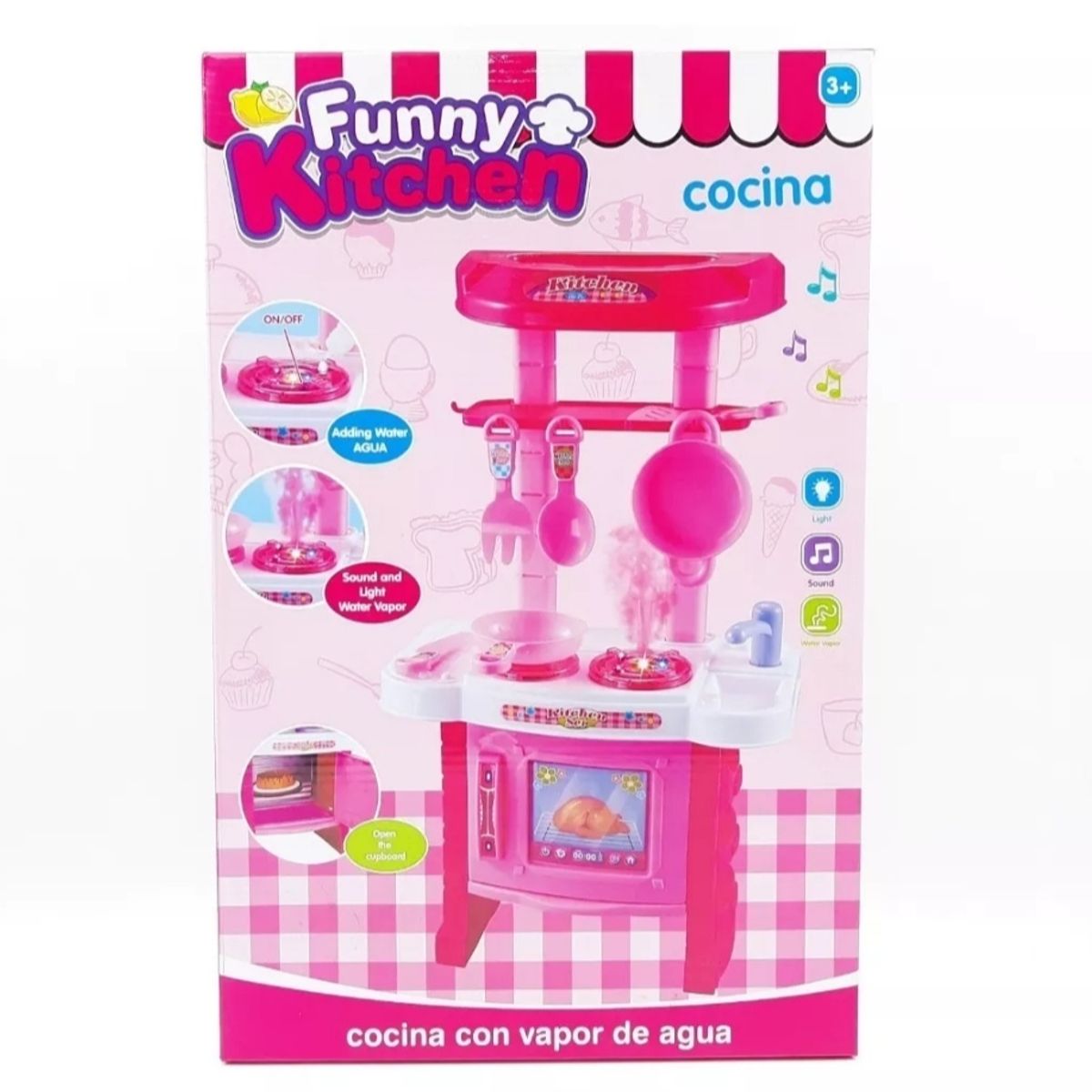 GENERICO - cocina de juguete con luz sonido capor accesorios para niñas