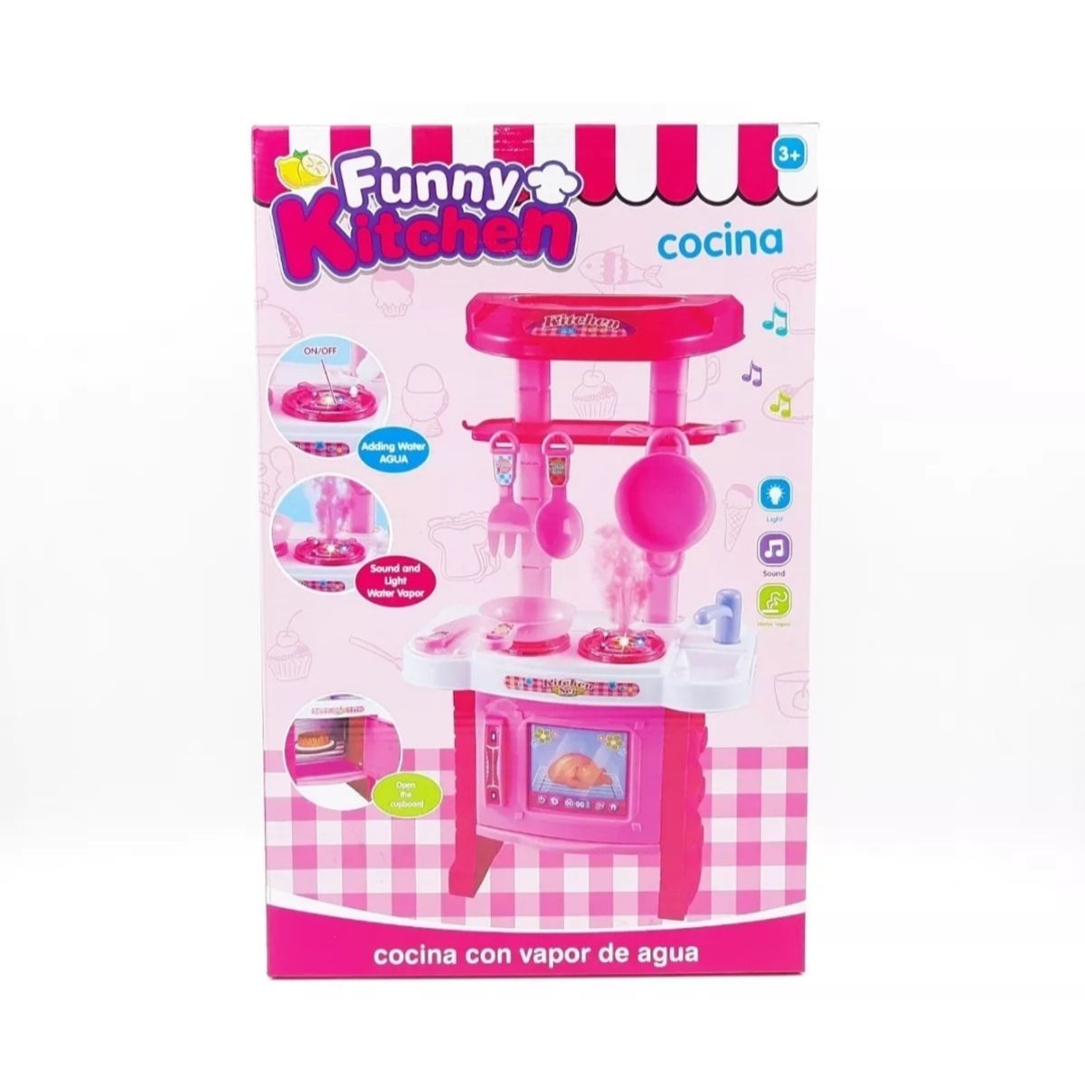 GENERICO - cocina de juguete con luz sonido capor accesorios para niñas