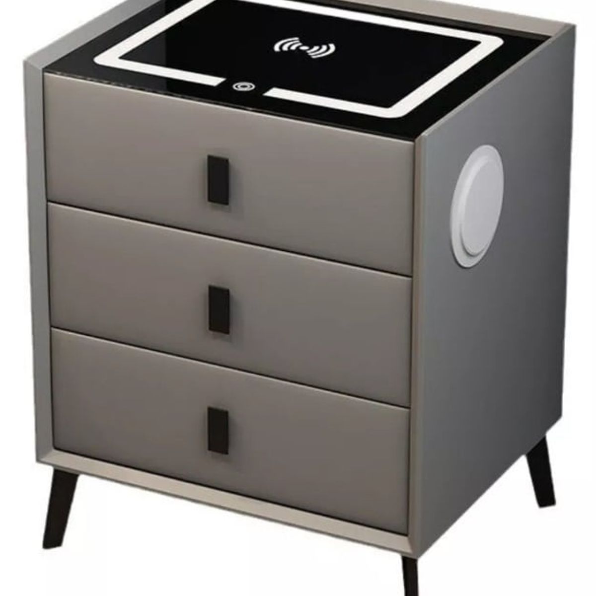 WARRIOR - Velador 3 Cajones Gris, Parlante, Carga Inalámbrica E Iluminación