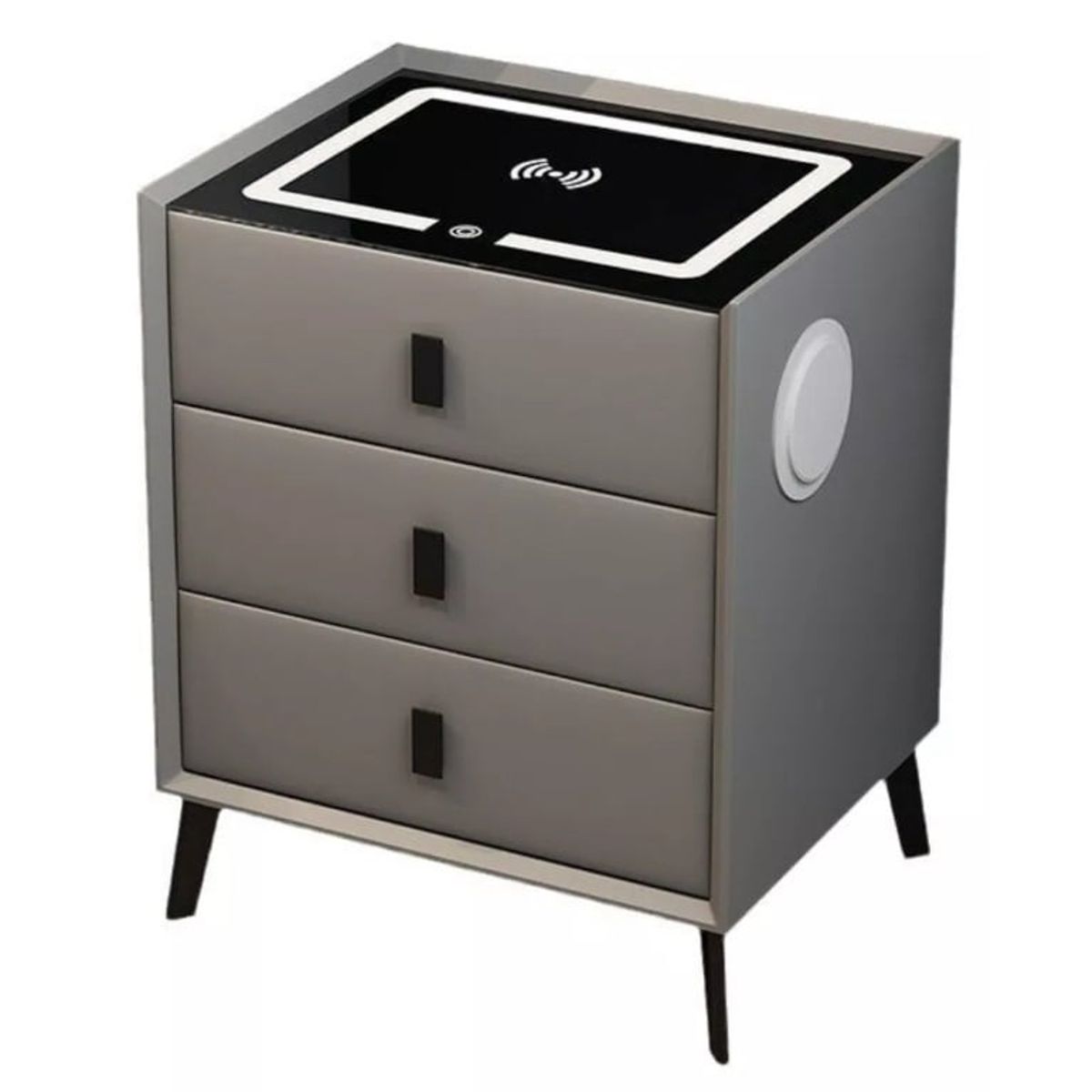 WARRIOR - Velador 3 Cajones Gris, Parlante, Carga Inalámbrica E Iluminación