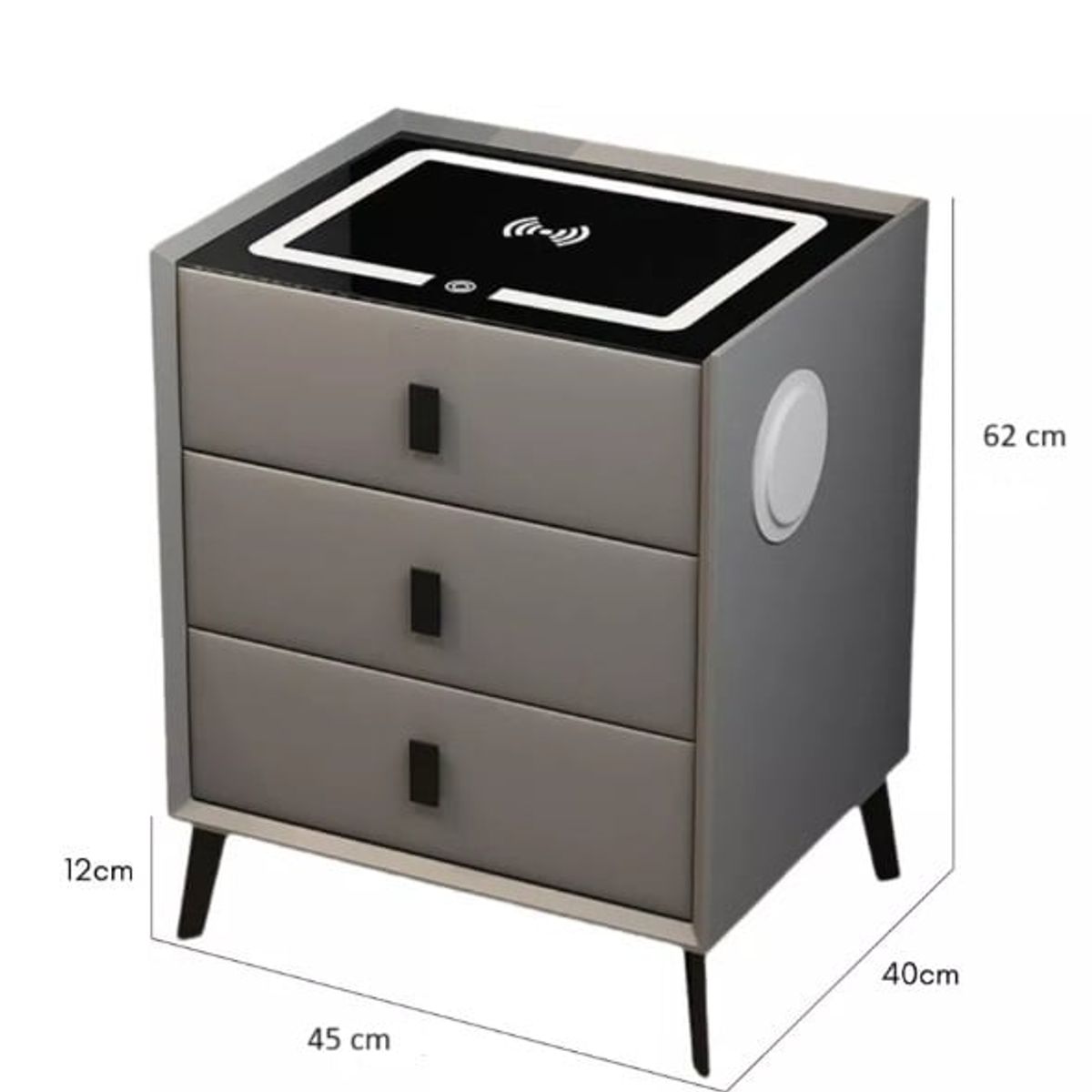 WARRIOR - Velador 3 Cajones Gris, Parlante, Carga Inalámbrica E Iluminación