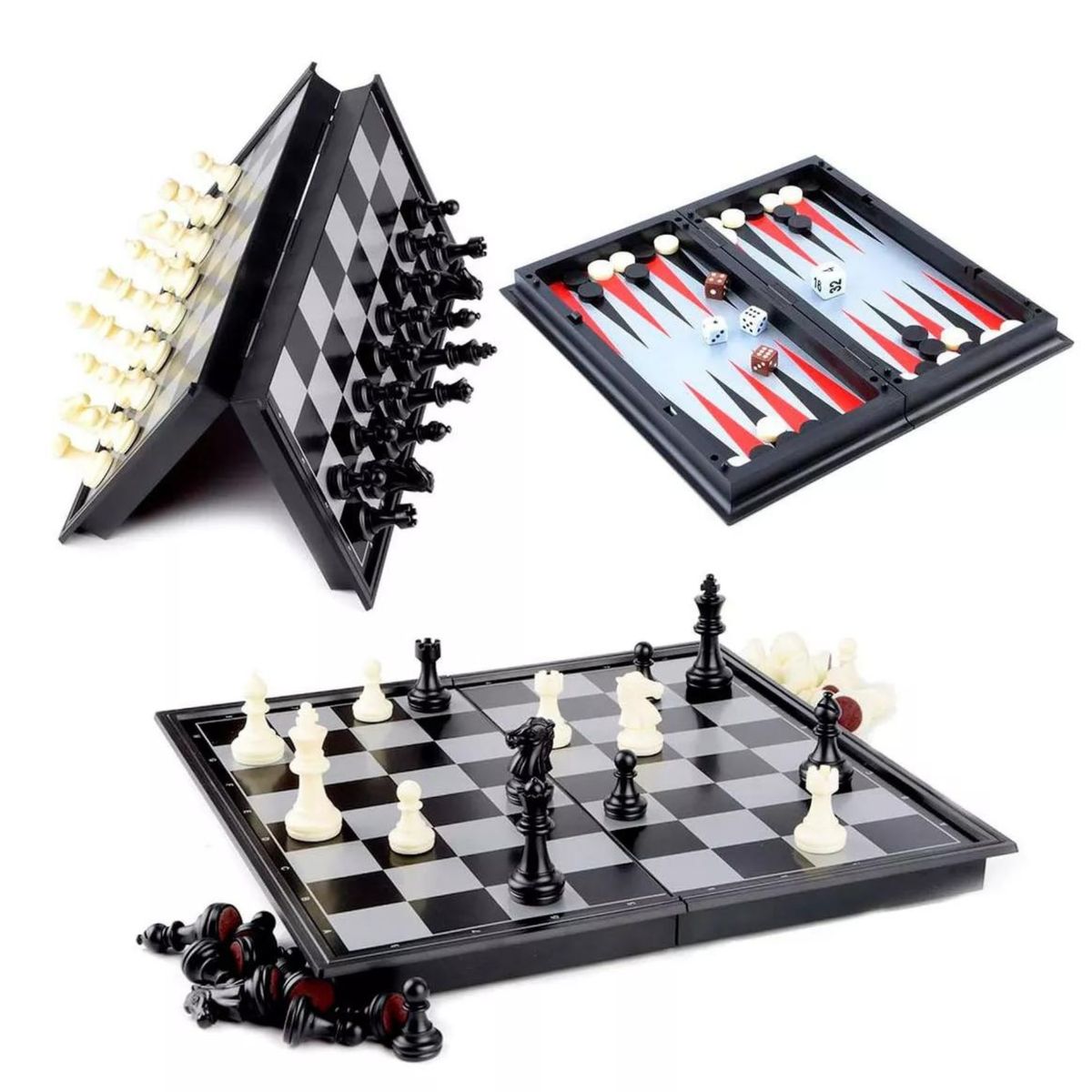 GENERICO - Tablero Ajedrez Magnético 3 En 1 Ajedrez/damas/backgammon