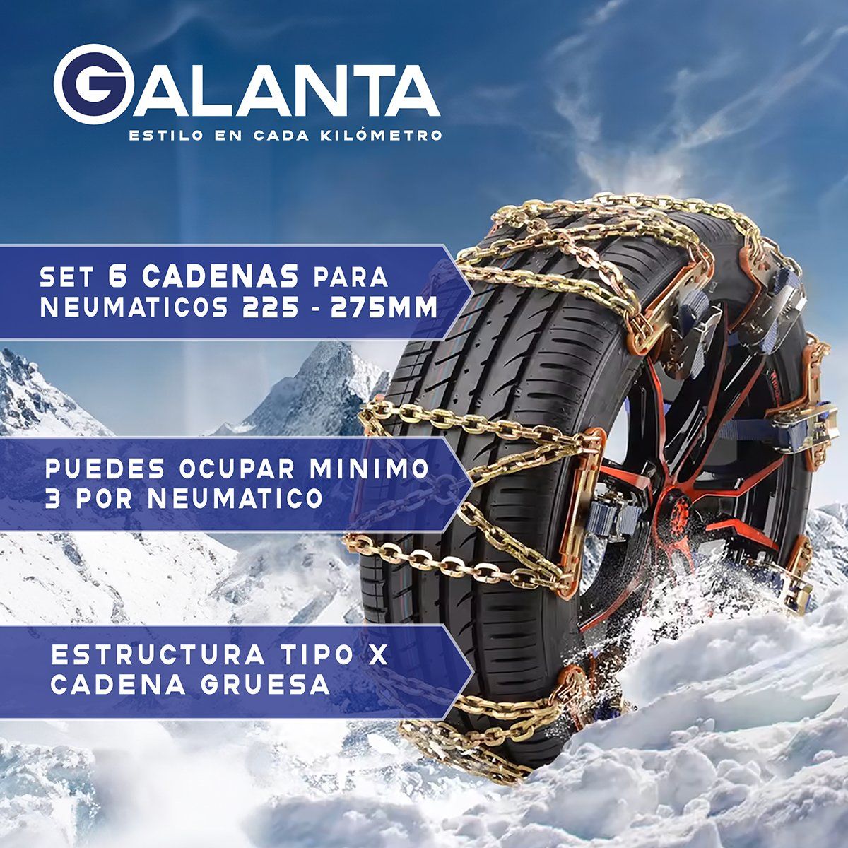 GALANTA - Cadenas Para Nieve Auto Camioneta Galanta Set x6 225-275mm