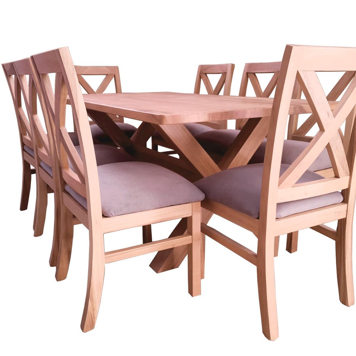 MUEBLES NATIVA - Comedor Cruz 8 Sillas Cruz Tapiz Gris