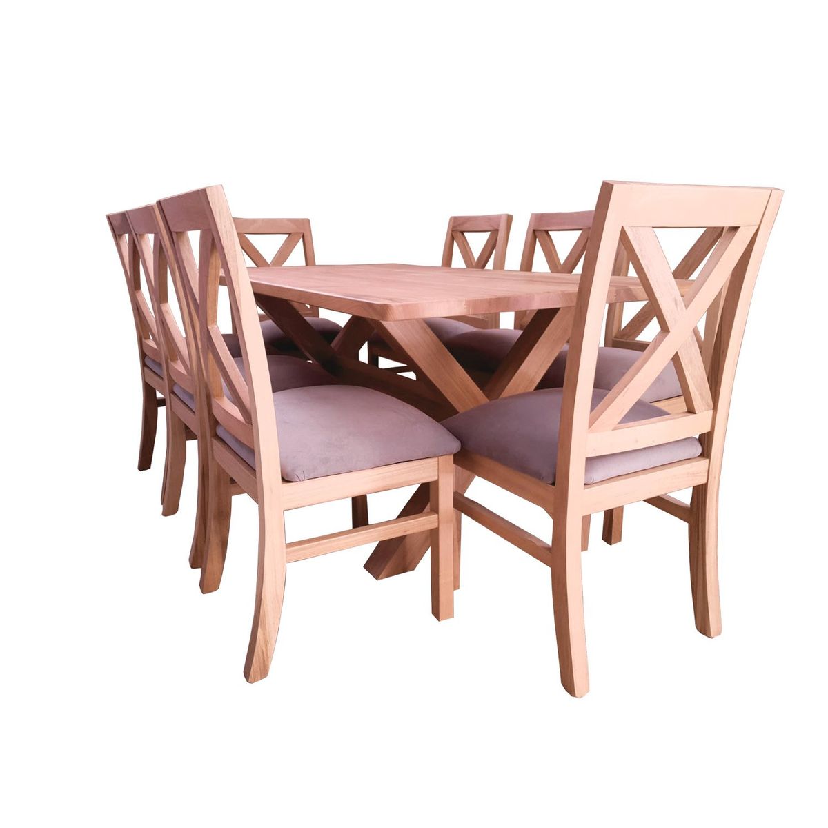 MUEBLES NATIVA - Comedor Cruz 8 Sillas Cruz Tapiz Gris