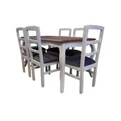 MUEBLES NATIVA - Comedor normando 90x160 Cubierta Miel 6 sillas Tapiz gris