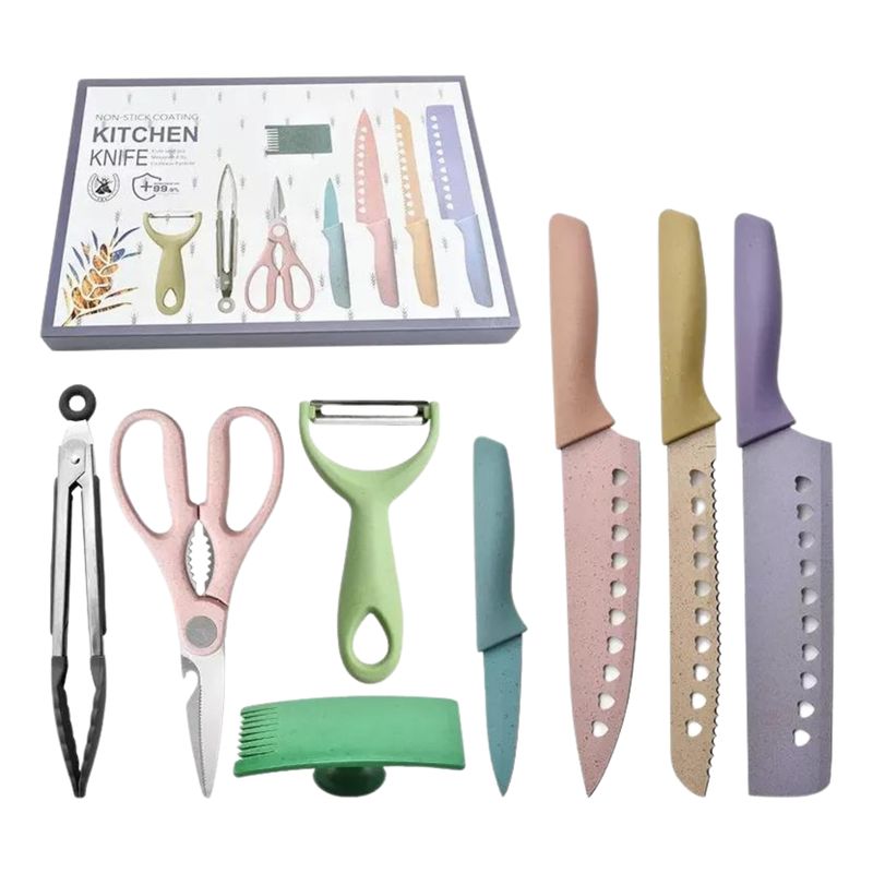 KITCHEN IT - Cocinacolor Set De Cuchillos Y Utensilios Pastel