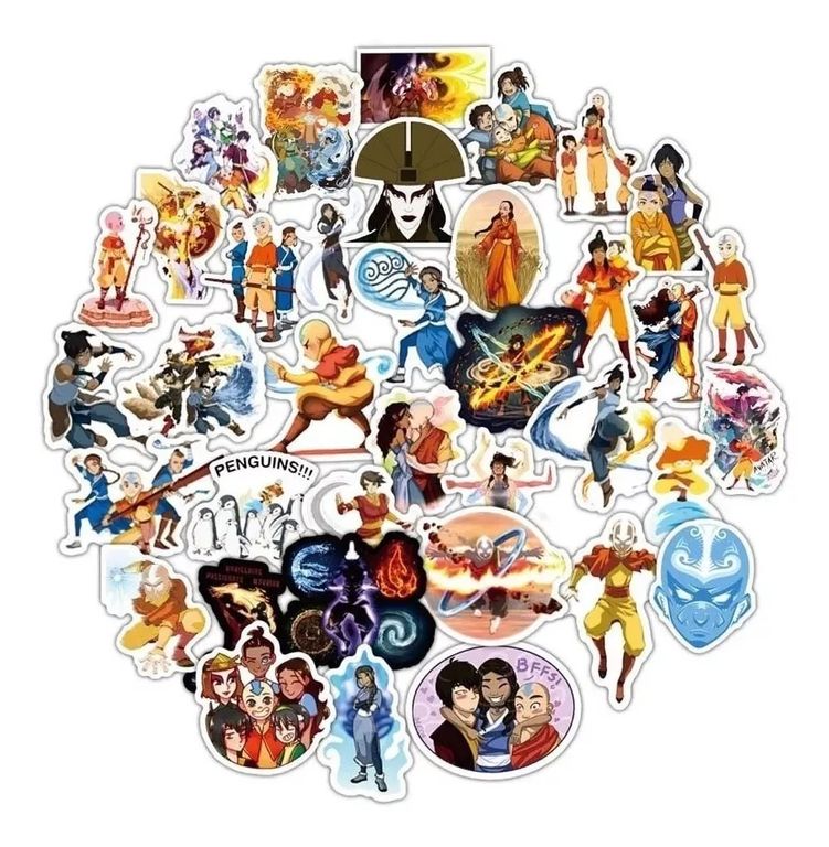 50 Stickers Avatar - La Leyenda De Aang - Etiquetas Autoadhesivas ...