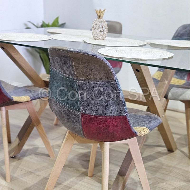 CORI CORI - Comedor Medlock Vidrio 130x80cm + 4 Sillas Patchwork DaVinci Cafe…