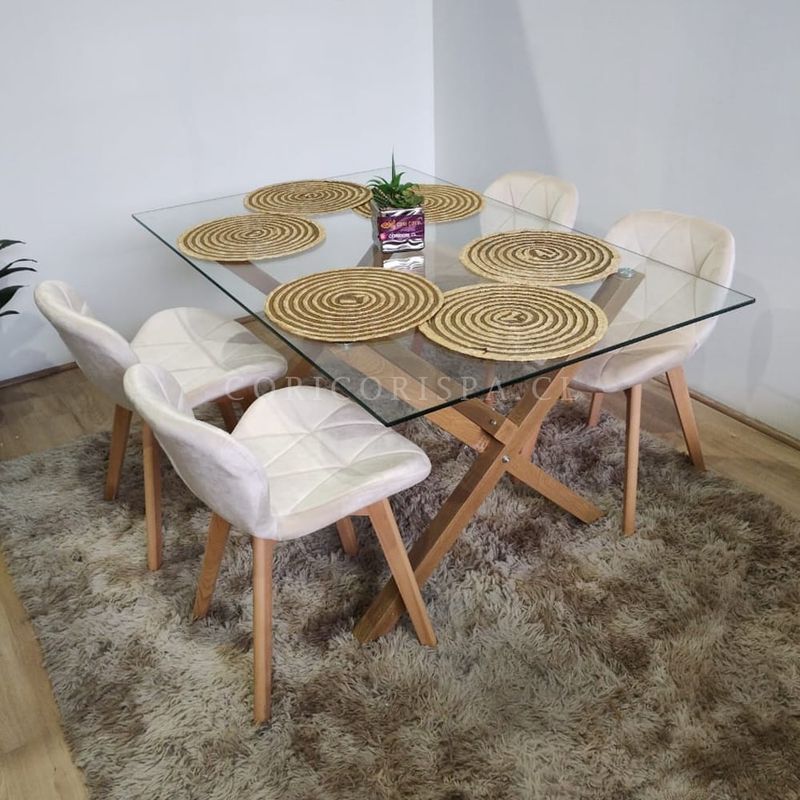 CORI CORI - Comedor Medlock Vidrio 120x80cm + 4 Sillas Mariposa Velvet Beige