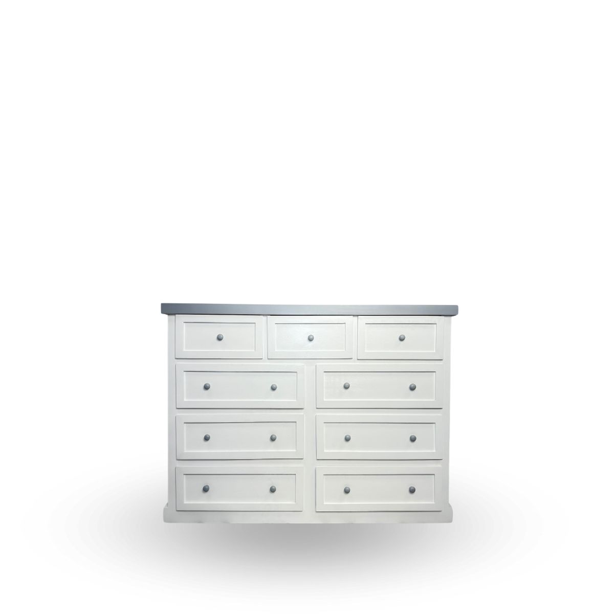 MGR MUEBLES - COMODA AVAL 9 CAJONES DE MADERA GRIS LACADA  MGR MUEBLES
