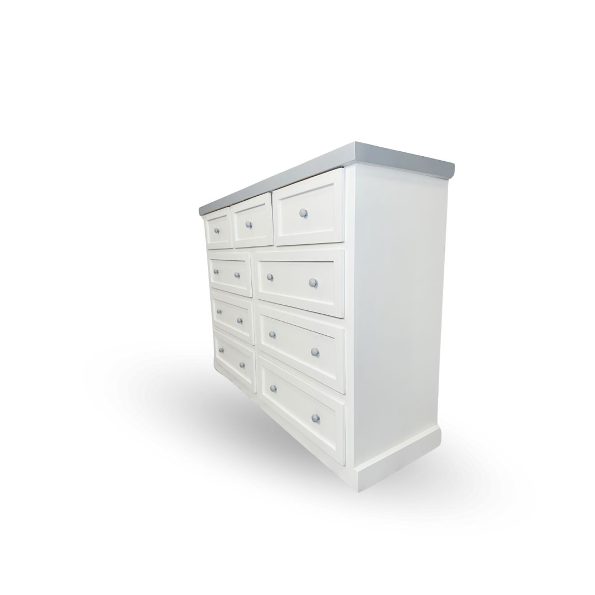 MGR MUEBLES - COMODA AVAL 9 CAJONES DE MADERA GRIS LACADA  MGR MUEBLES