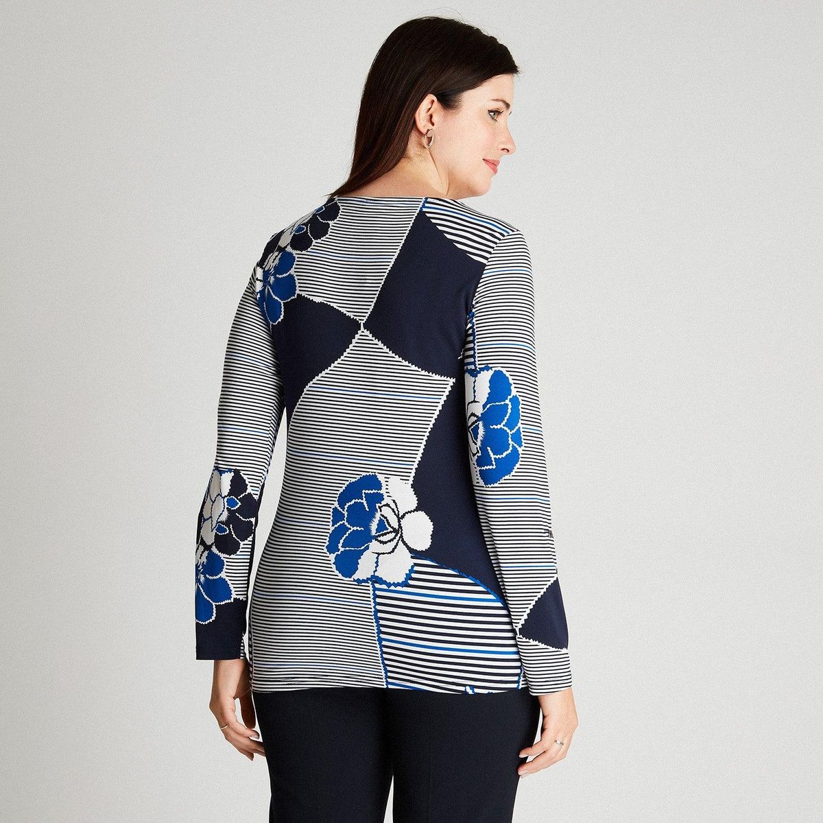 LORENZO DI PONTTI - Polera Azul Manga Larga Estampado Cuello V