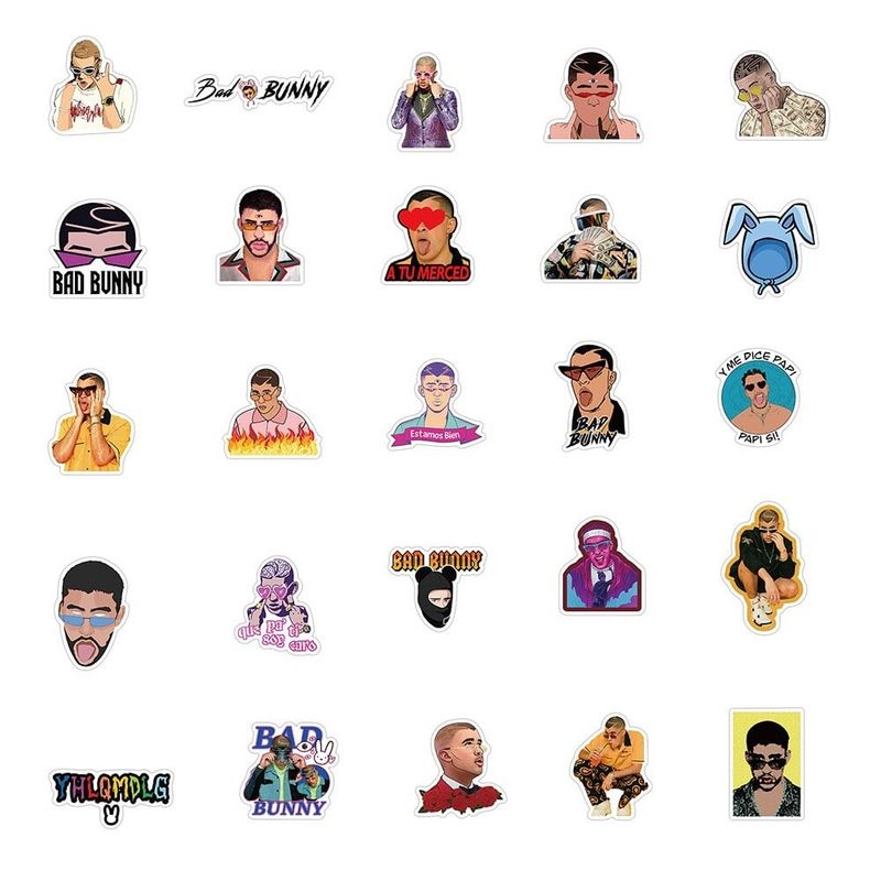 GARSIL - 50 Stickers Bad Bunny - Etiquetas Autoadhesivas