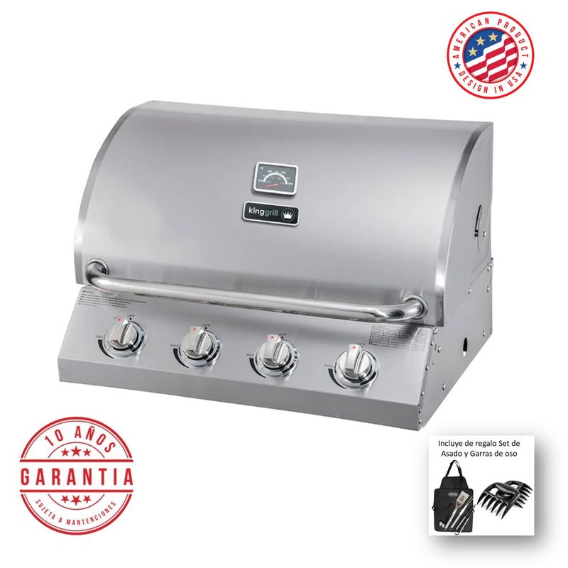 KING GRILL - Parrilla a gas empotrada de 4 quemadores - Acero inoxidable Kinggrill