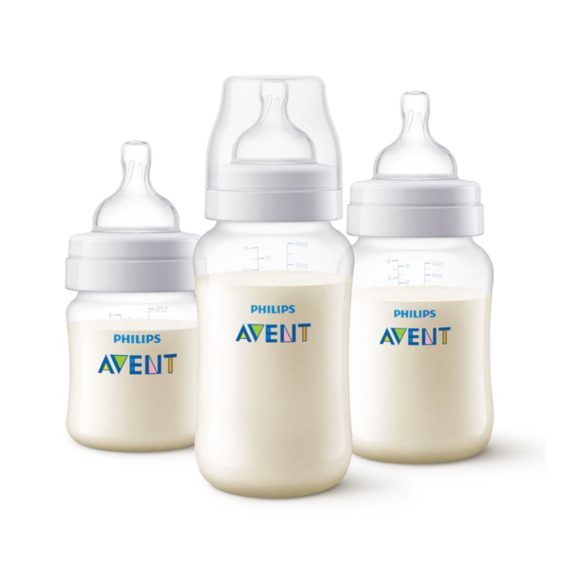 AVENT - Set mamadera anti-colic 125 ML+260ML+330 ML + 2 Tetinas 3m+