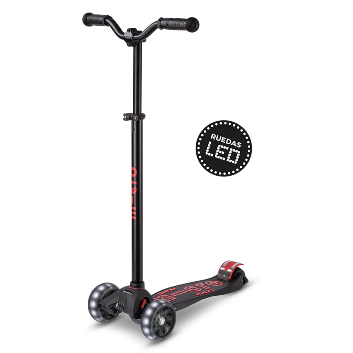 MICRO - Scooter Micro Maxi Deluxe Pro LED Negro, Niños 5 a 12 años