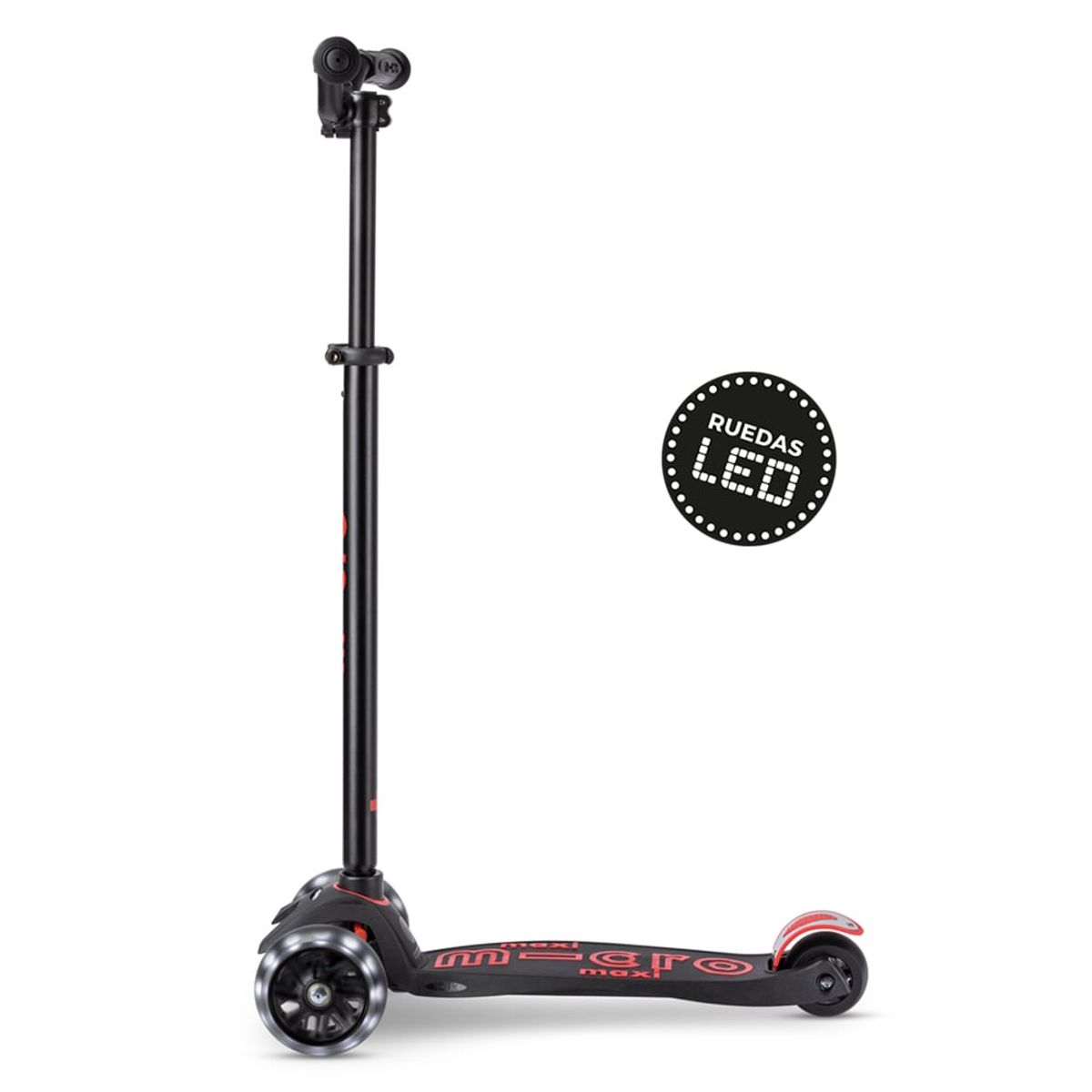 MICRO - Scooter Micro Maxi Deluxe Pro LED Negro, Niños 5 a 12 años