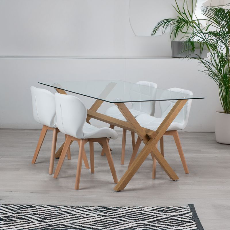 PANDALINO - Comedor Moderno Mesa Xinia 140x90 + 4 Sillones Rubik Blanco - Elegante