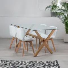 PANDALINO - Comedor Moderno Mesa Xinia 140x90 + 4 Sillones Rubik Blanco