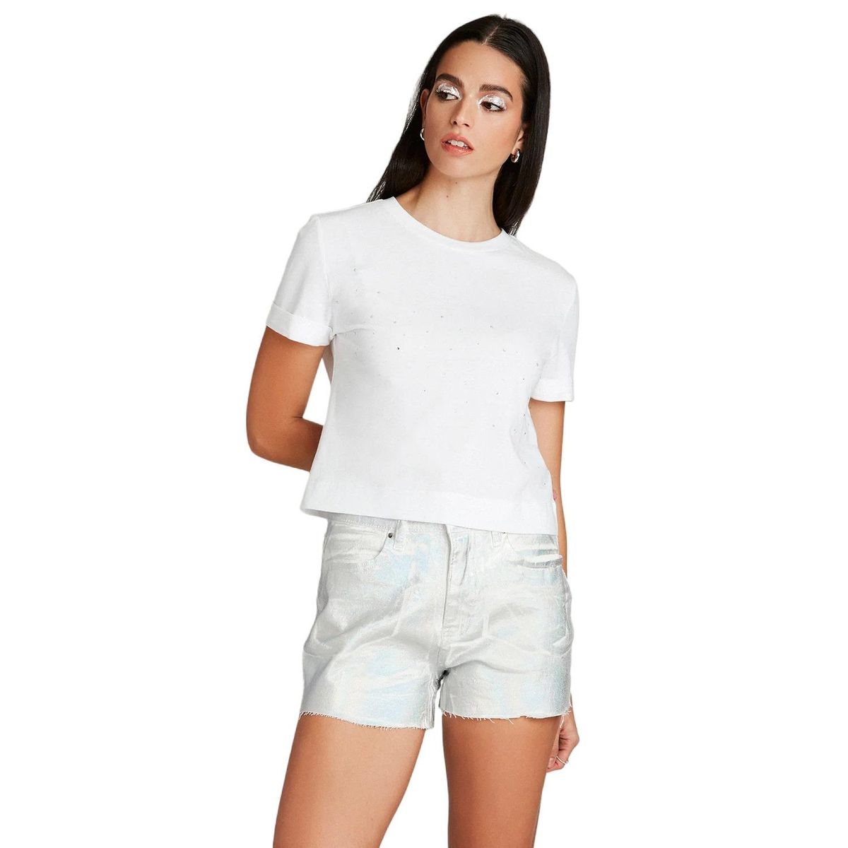 ACUARELA - Polera Blanco Manga Corta Cuello Redondo