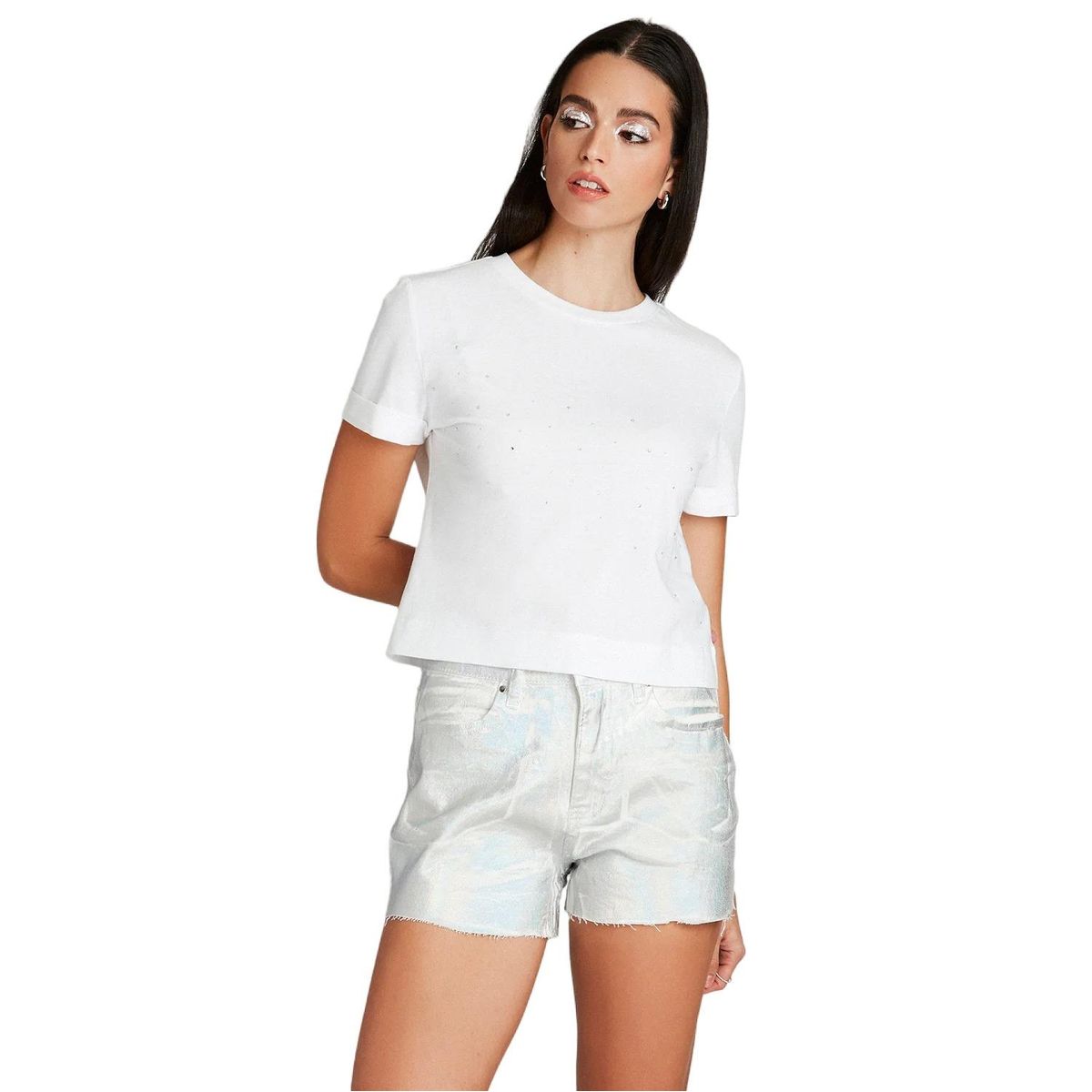 ACUARELA - Polera Blanco Manga Corta Cuello Redondo