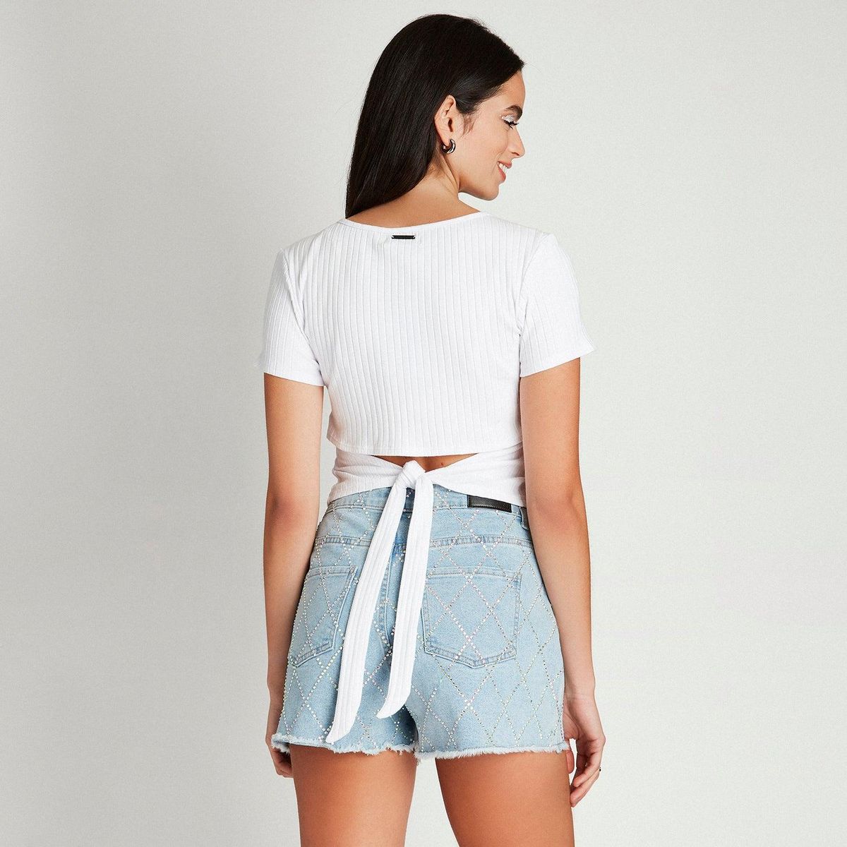 ACUARELA - Polera Blanco Manga Corta Cuello Redondo