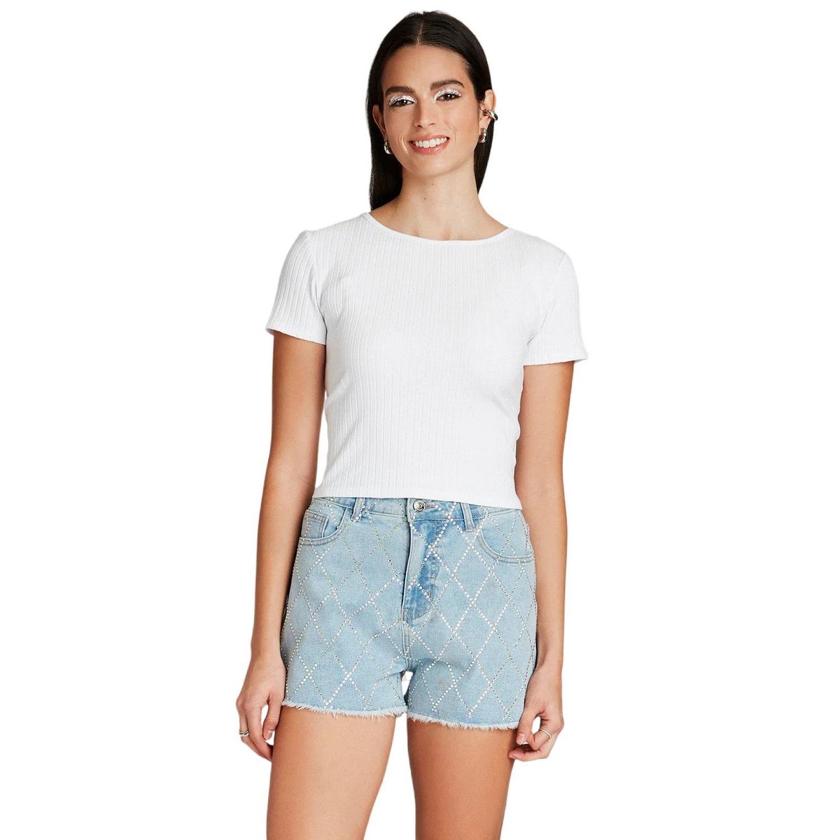 ACUARELA - Polera Blanco Manga Corta Cuello Redondo