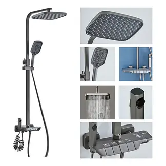 U BUY - Ducha Columna Moderna 4 Funciones Llave Botones Negro Mate