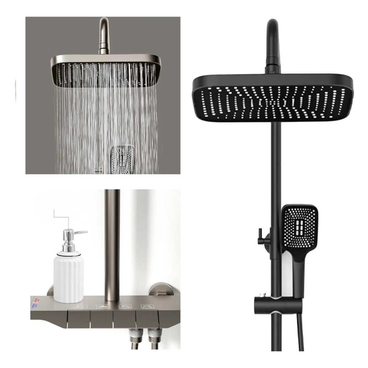 LABALAOS - Ducha Columna Moderna 4 Funciones Llave Botones Negro Mate