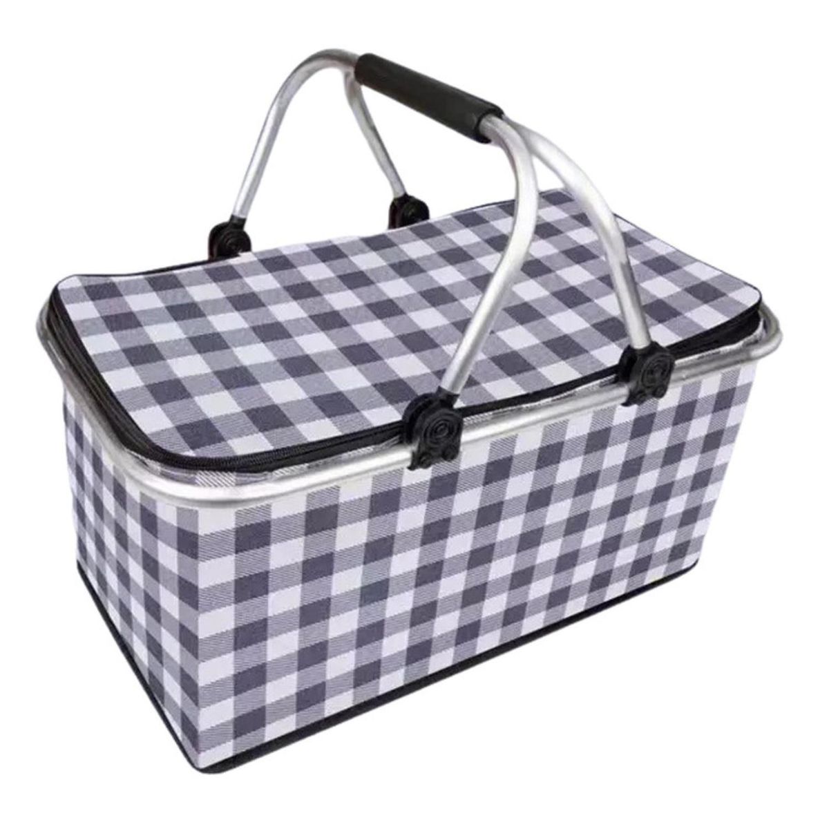 KIVARA - Bolso Termico Plegable Cuadros Negros Cooler Canasta Picnic