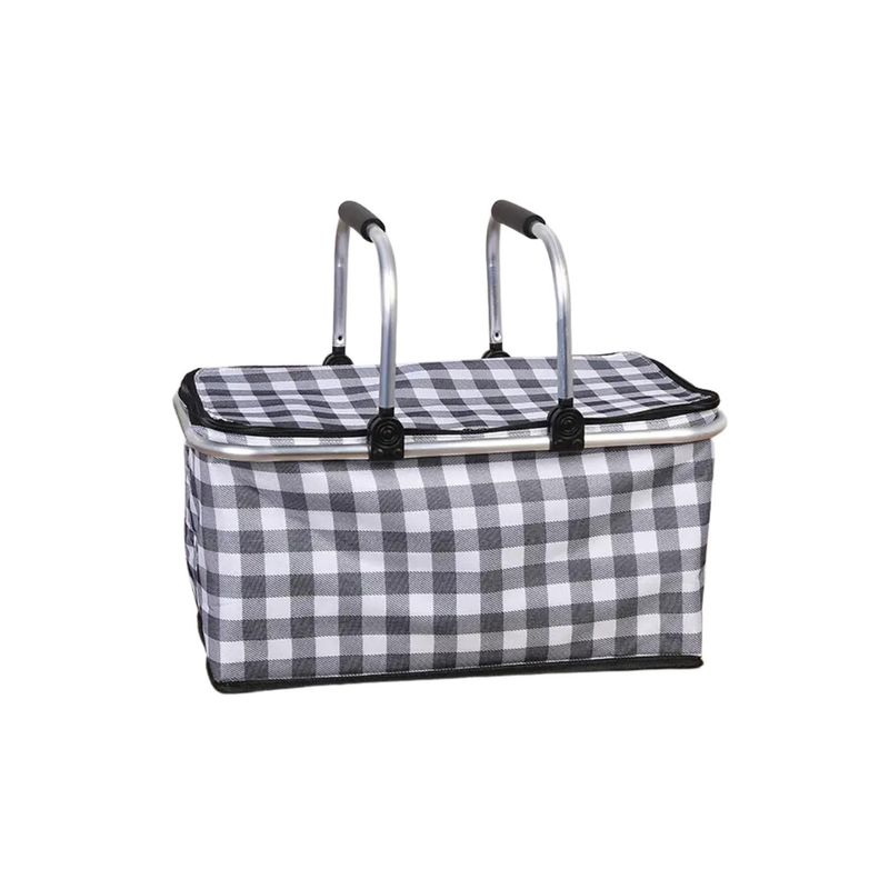 KIVARA - Bolso Termico Plegable Cuadros Negros Cooler Canasta Picnic
