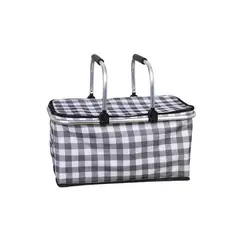 KIVARA - Bolso Termico Plegable Cuadros Negros Cooler Canasta Picnic