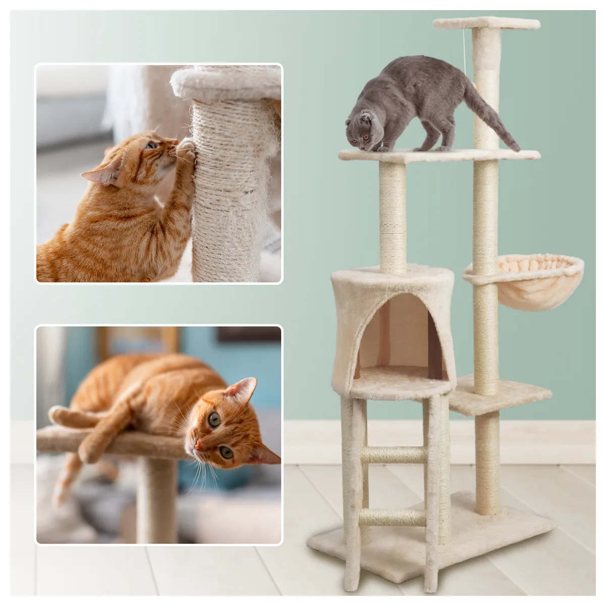 INSPIRACCI - Torre Rascador Para Gatos Multinivel 135 cm Café