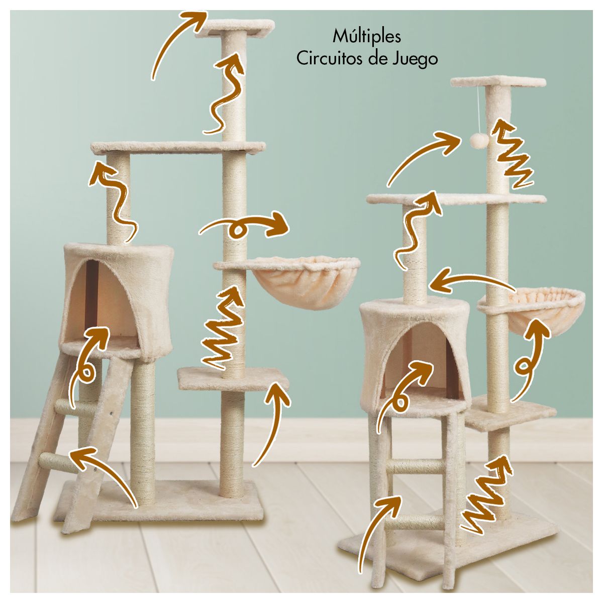 INSPIRACCI - Torre Rascador Para Gatos Multinivel 135 cm Café