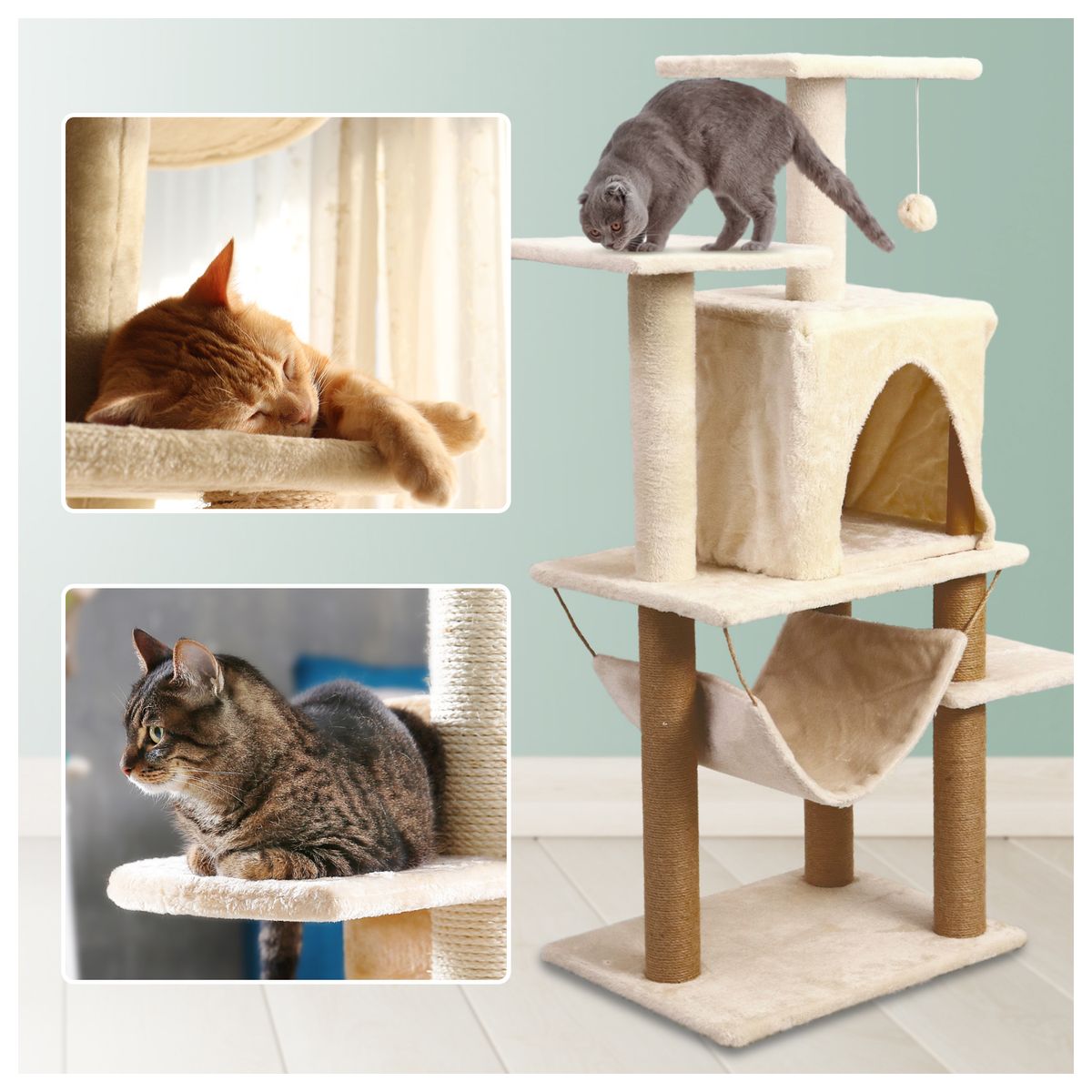 INSPIRACCI - Torre Rascador Para Gatos Casa-Hamaca 113cm Beige