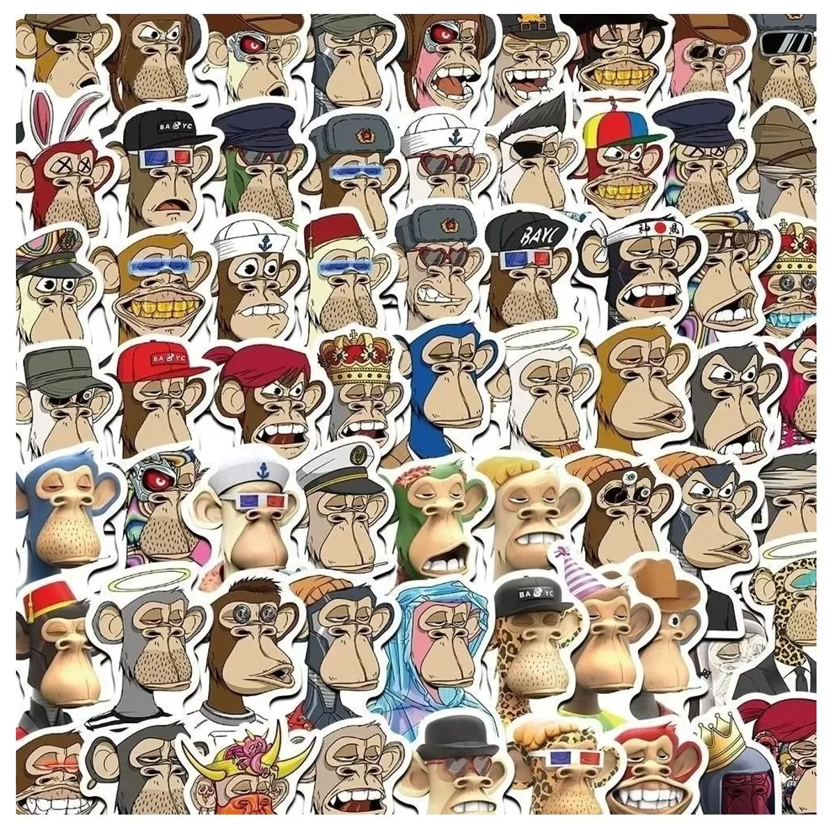 GARSIL - 50 Stickers Bored Ape - Etiquetas Autoadhesivas