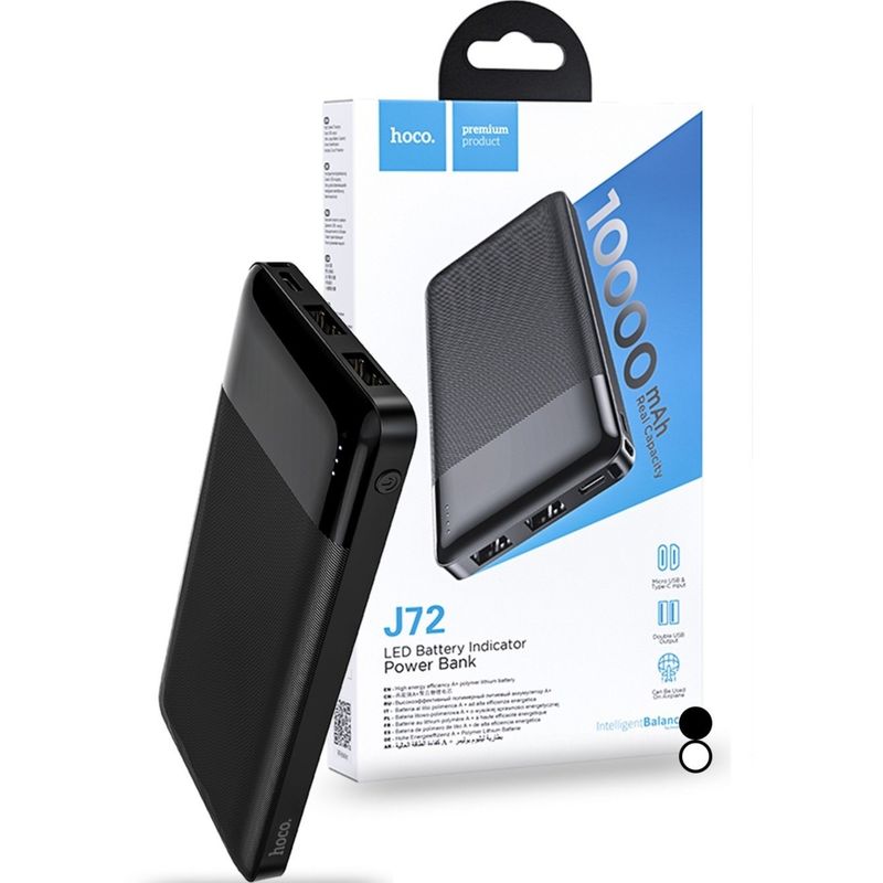 HOCO - Power Bank Portatil 10000 mAh Negro Hoco 2 USB + USB-C