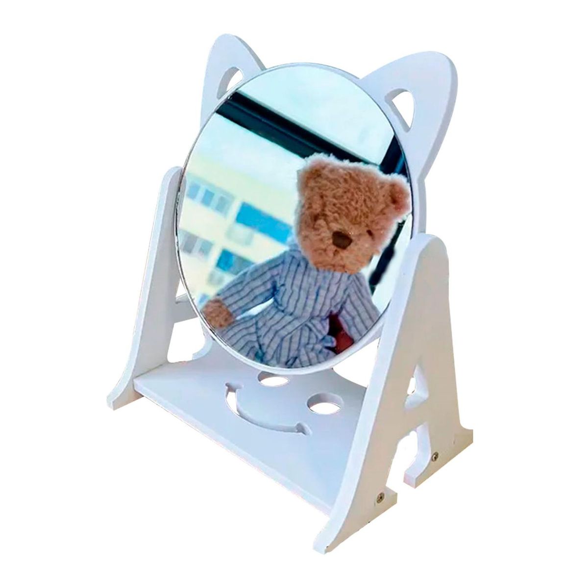 GENERICO - Espejo de Maquillaje 15cm con Diseño de Orejas de Gato y Organizador