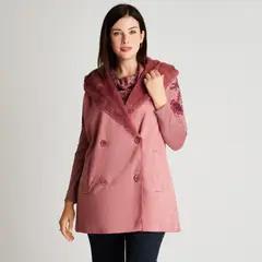 CURVI - Chaqueta Bonded Rosado Sin Manga Con Gorro